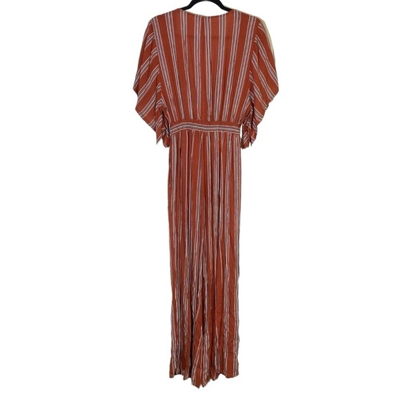 Audrey 3 Plus One Women S deep v-neck tie front flutter sleeve wide leg Jumpsuit - Picture 4 of 11